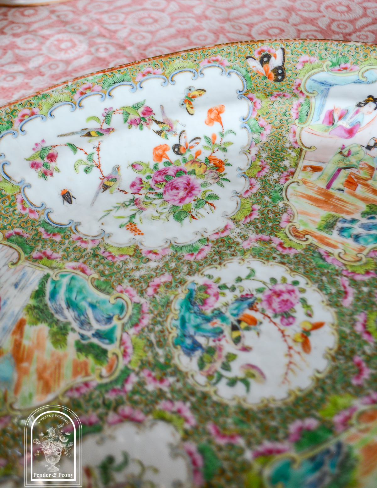 Antique 16.75IN Rose Medallion Platter - Image 7