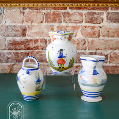 3 vintage Quimper jugs or pitchers