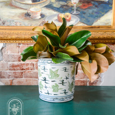 Cachepot with cranes and cloud design - contemporary Chinese