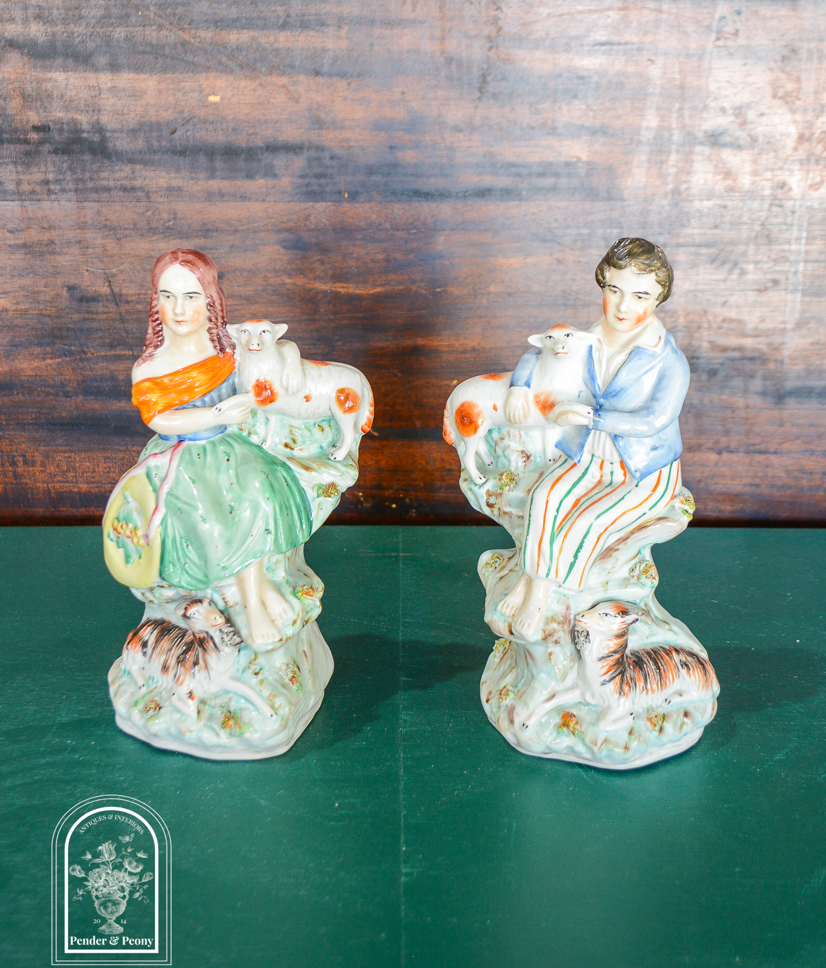 Staffordshire flatbacks of children with sheep and goats