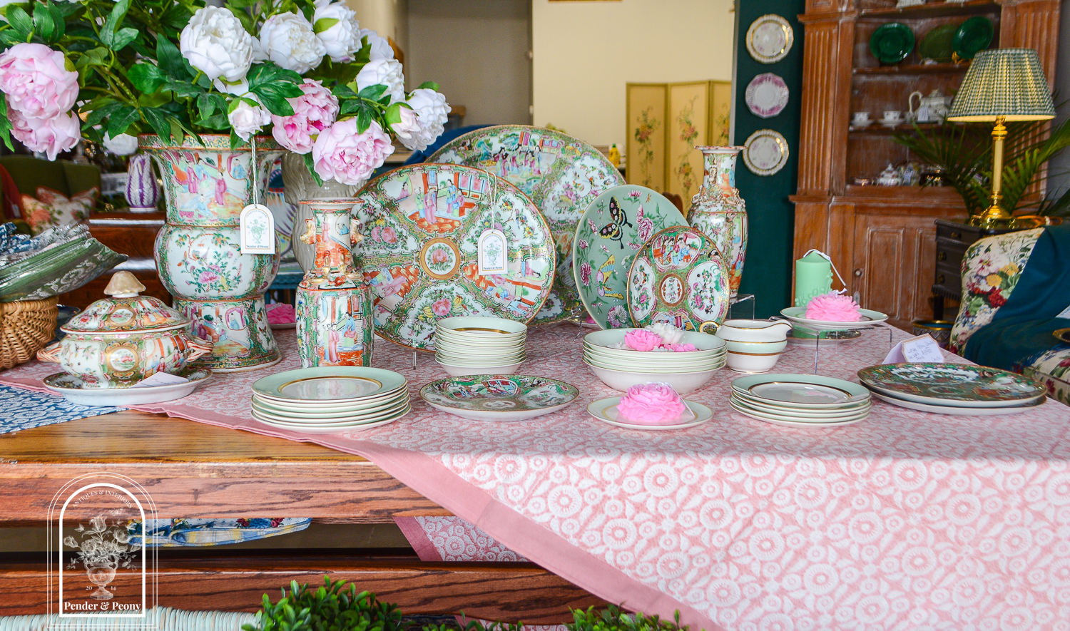 Rose Medallion on front table in 346 Market Street Pender & Peony Pop-Up Shop