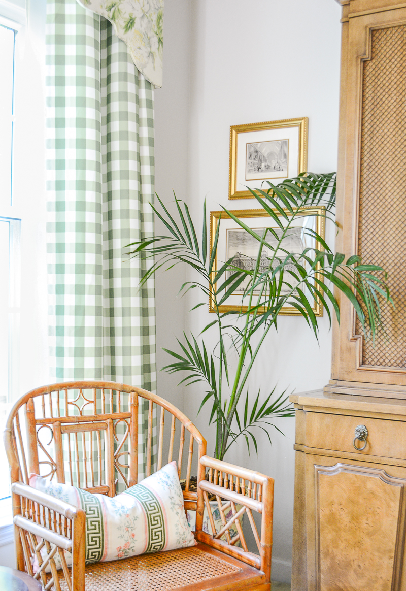 Palm in corner of living room with Brighton bamboo chair