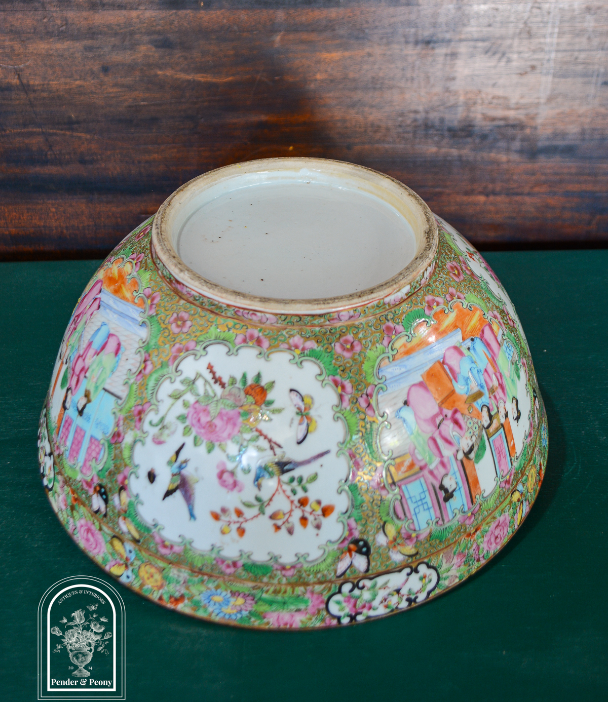 19th C Rose Medallion Punch Bowl 13"D - Image 10