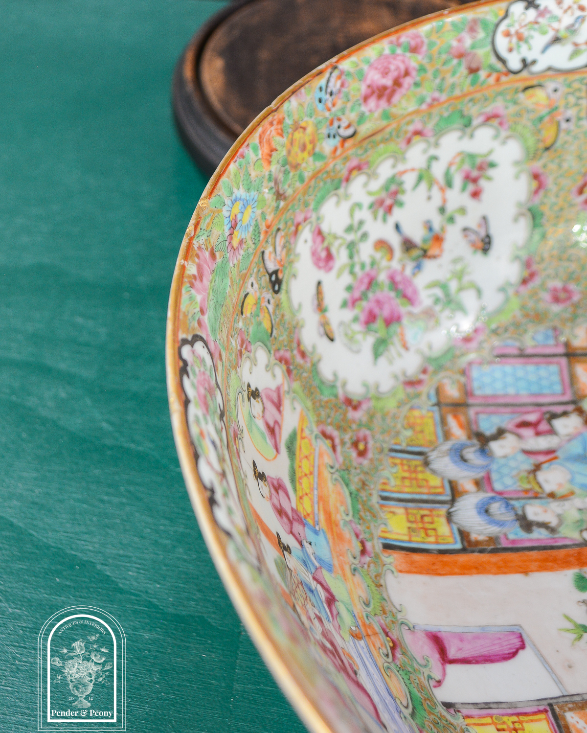 19th C Rose Medallion Punch Bowl 13"D - Image 11