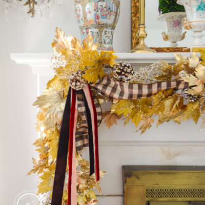 gold maple leaf garland - decorate your fall mantel in this glitzy garland