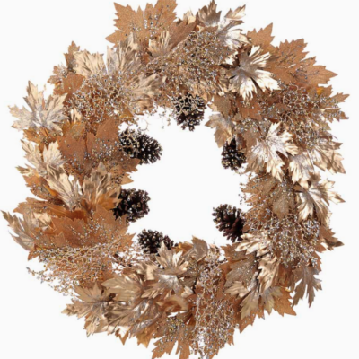 Gold maple leaf and pinecone wreath 30"