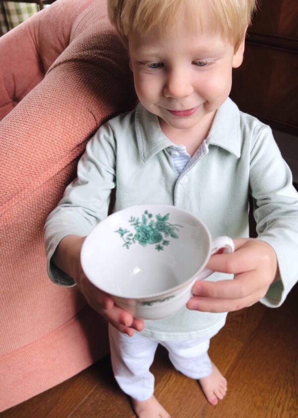 Toddler holding teacup - A practical guide to toddlers living with antiques and preventing damage