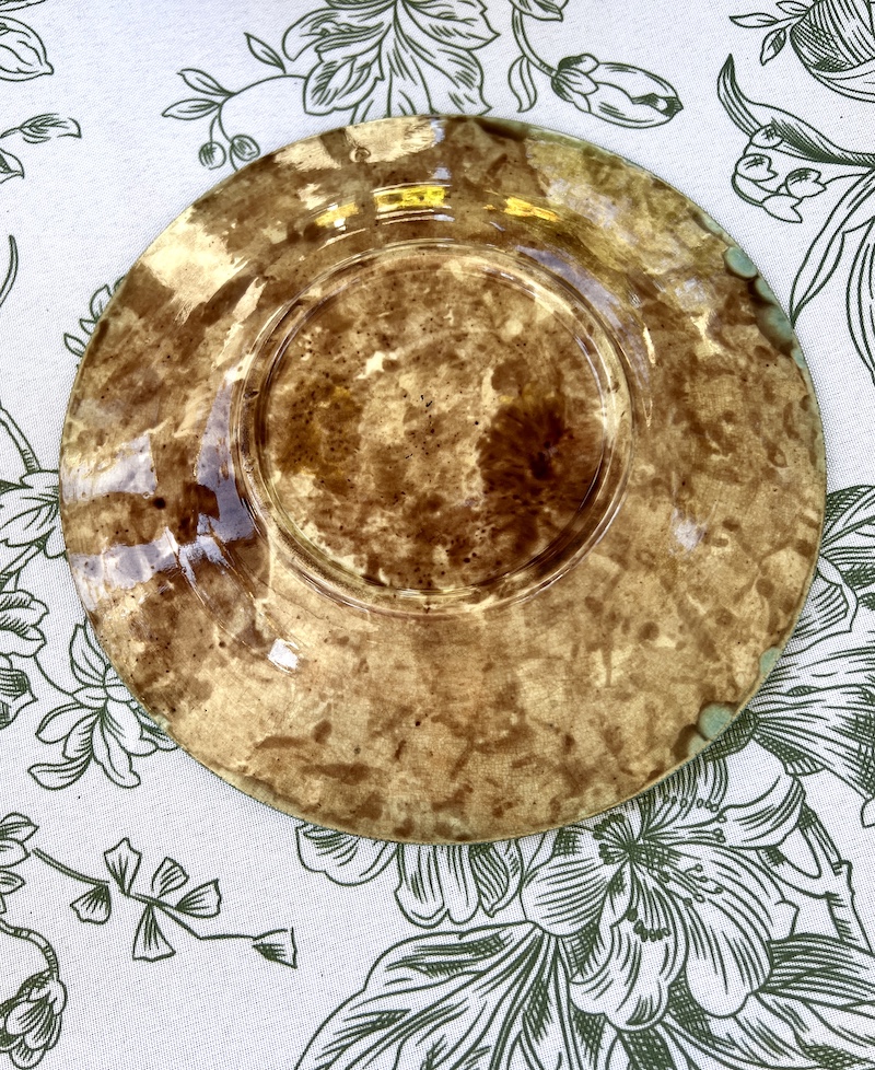 Adams & Bromley Majolica Plate with Begonia Leaf on Basket Weave