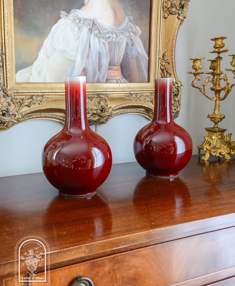 Pair of Chinese oxblood bottle vases, vintage mid-century, Jingdezhen revival