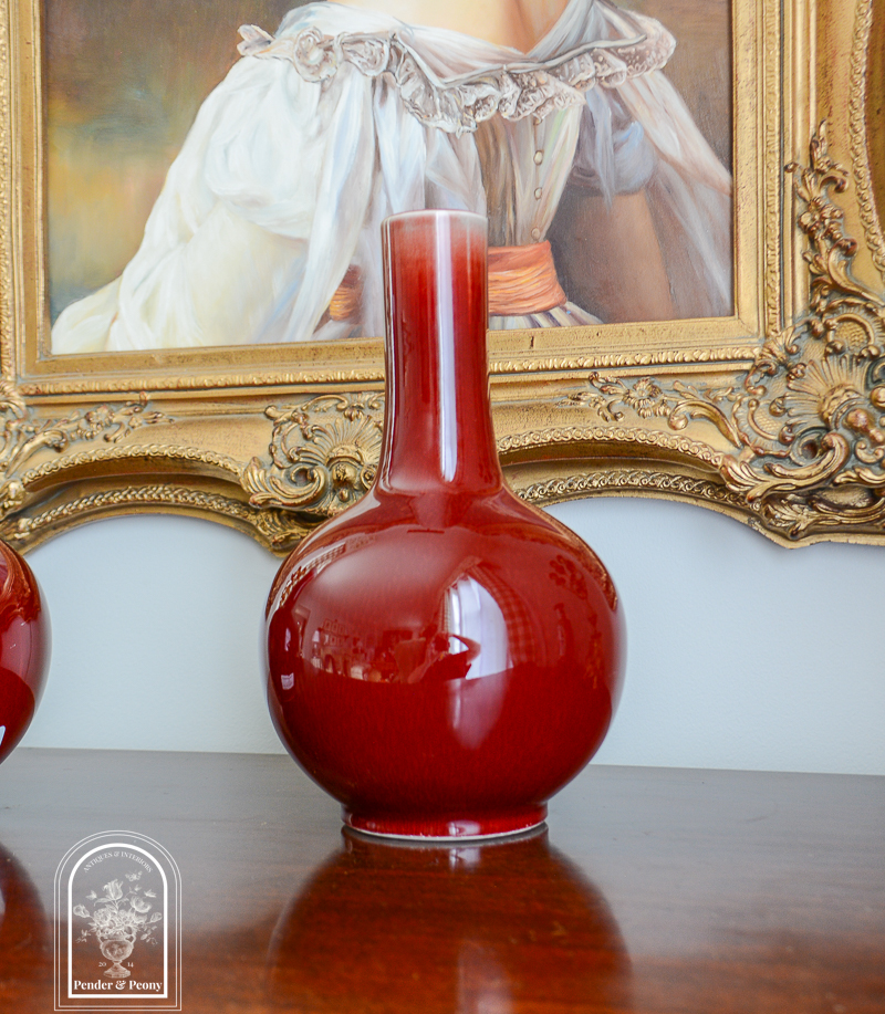 Pair of Chinese oxblood bottle vases, vintage mid-century, Jingdezhen revival