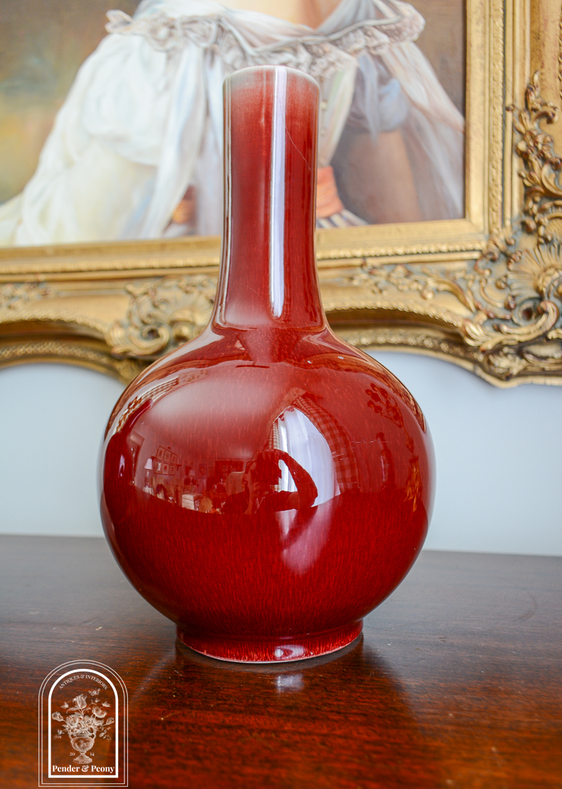 Pair of Chinese oxblood bottle vases, vintage mid-century, Jingdezhen revival