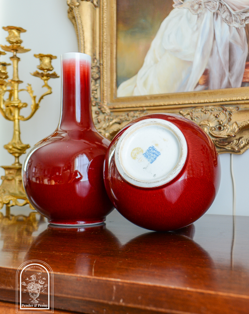 Pair of Chinese oxblood bottle vases, vintage mid-century, Jingdezhen revival