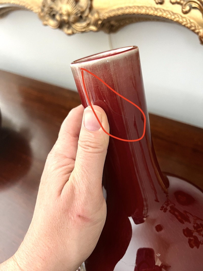 Pair Chinese Oxblood Bottle Vases, Vintage - Image 9