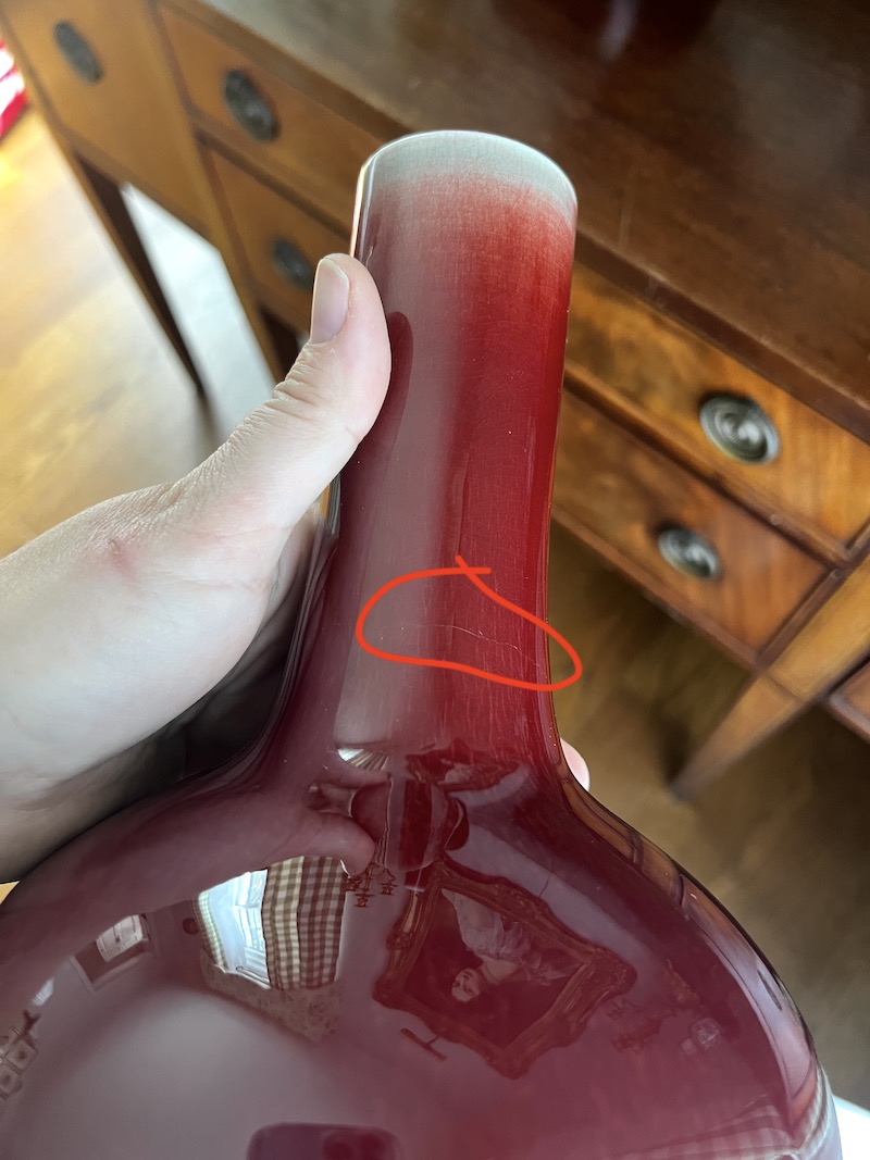 Pair Chinese Oxblood Bottle Vases, Vintage - Image 8