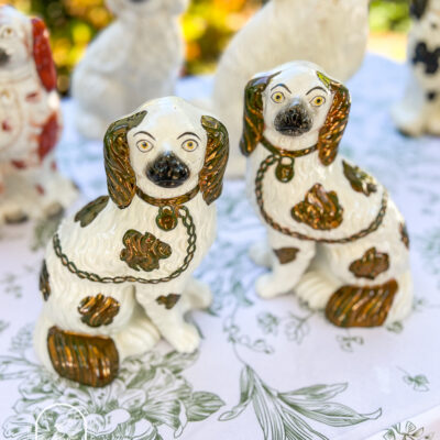 Pair of copper lustre Staffordshire Spaniels, 19th century, English -- shop on penderandpeony.com