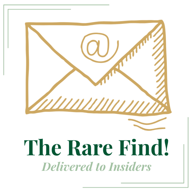 The Rare Find email newsletter graphic with envelope
