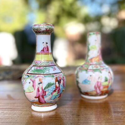 small Rose Medallion vase with garlic mouth - antique 1850-1870 - shop now on penderandpeony.com