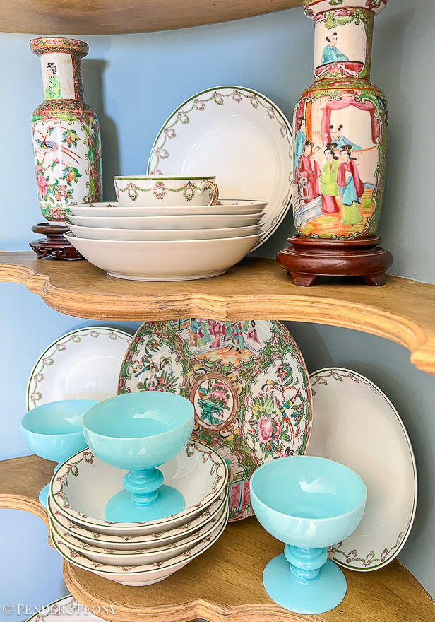 Styling your hutch with Limoges, Rose Medallion, and Opaline glass