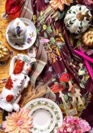 Strolling the Autumn Forest - a flatlay mood board for fall decorating and entertaining with lush color and moody botanicals