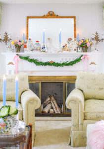 Spring mantel filled with Staffordshire figurines for my colorful Southern home tour