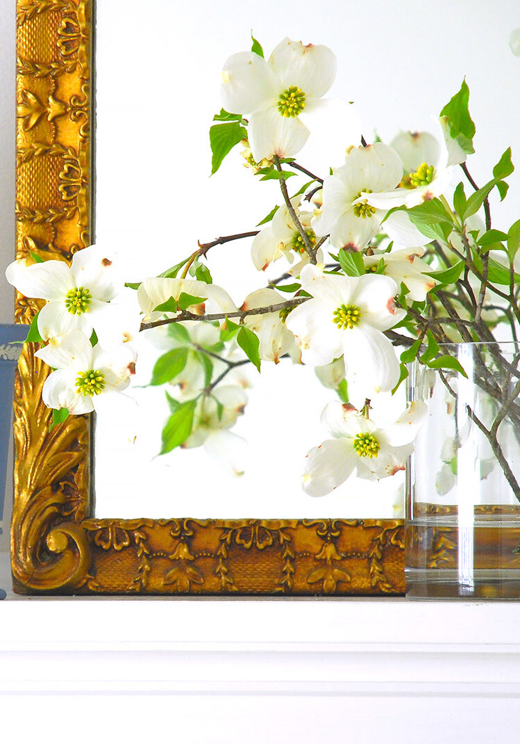 Bring spring inside with fresh dogwood blooms for a stunningly simple spring mantle.
