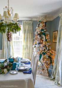 My dining room decorated for the holidays in a gingerbread forest Christmas theme