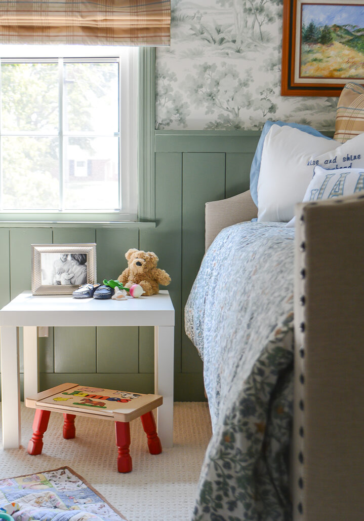 A view into our baby boy's green woodland nursery