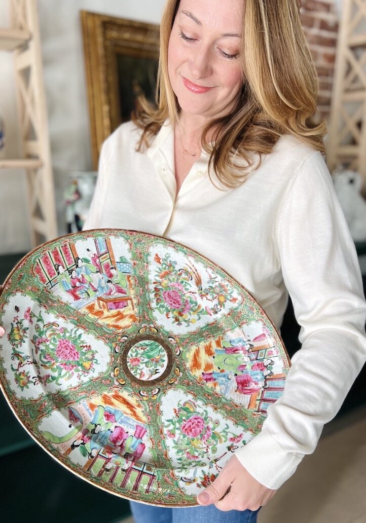 Katherine of Pender & Peony holding large Rose Medallion platter