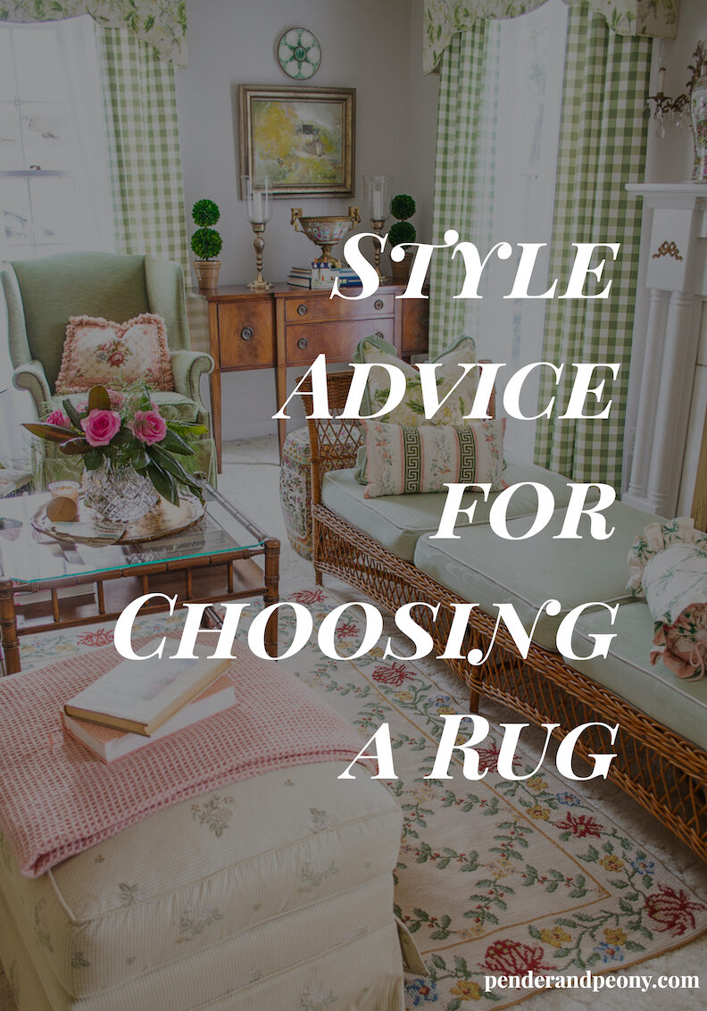 Katherine's grandmillennial living room with graphic overlay - Style Advice for Choosing a Rug