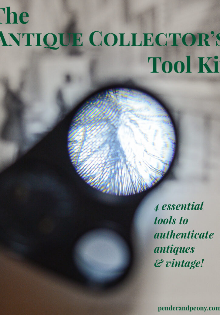 The antique collector's tool kit - magnifying loupe over engraving